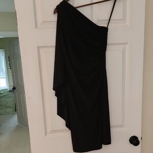 Lauren Ralph Lauren One-Shoulder Black Cape Dress